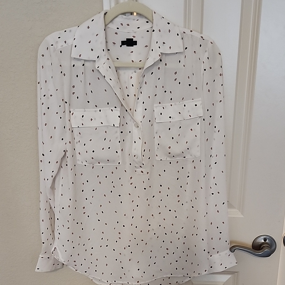 Ann Taylor White Notched Collar Blouse